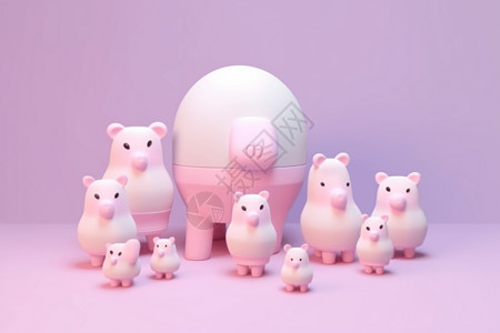 一群小猪粉彩存钱罐设计图片