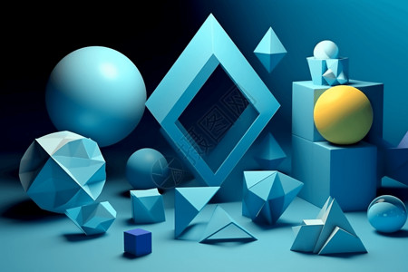 四棱锥白色的棱锥和蓝色球体设计图片