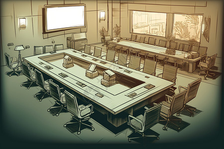 现代会议室插画图片