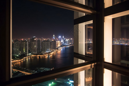 繁华的窗外城市夜景背景图片