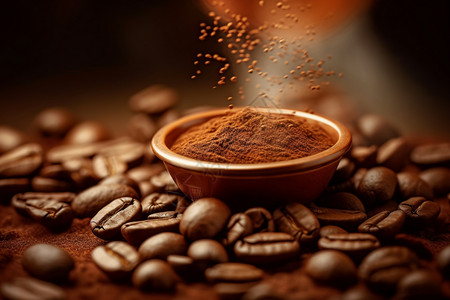 醇咖啡豆和咖啡粉背景