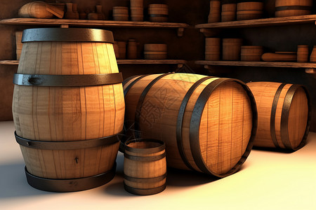 橡木桶酒窖木质的酒桶插画