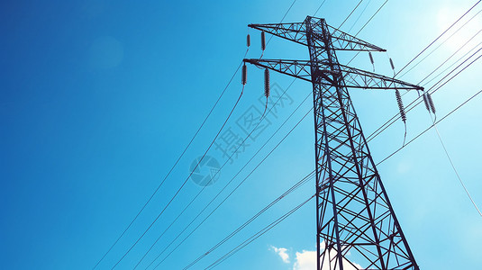 蓝天下的高压电线杆背景图片