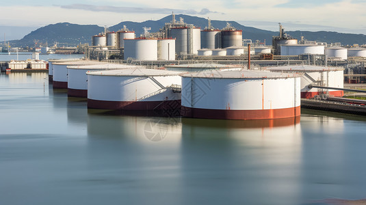 港口储油罐和油轮高清图片