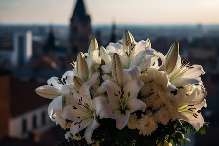 婚礼花束中的百合花图片