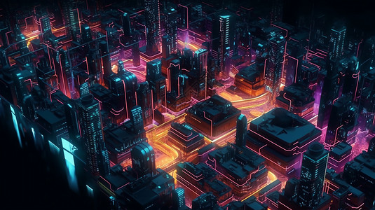 未来派霓虹科技城市背景图片