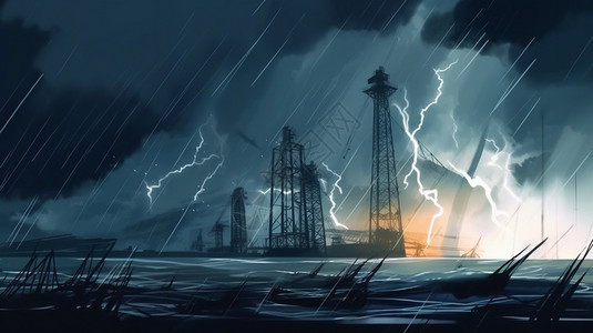 风暴席卷了电塔插画