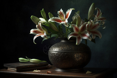 花瓶中的百合花背景图片