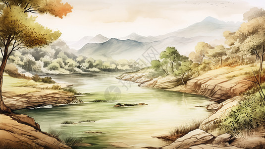 风景如画的山脉和绿色树木图片