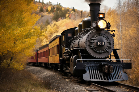 秋天的火车行驶列出高清图片