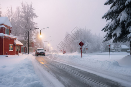 积雪路面冬季的街道路面背景