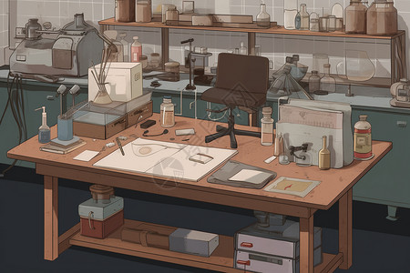 科研办公实验室的办公桌面插画