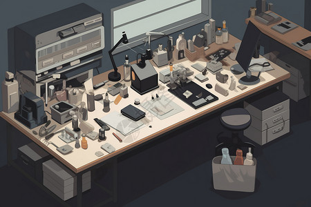 科研办公实验室的办公桌插画
