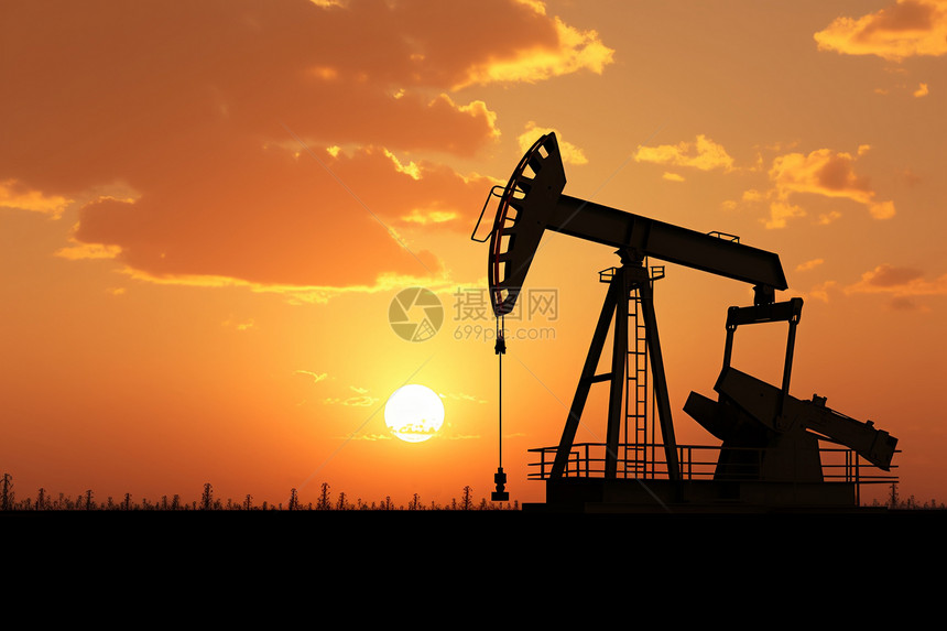 日落下的石油泵钻机图片