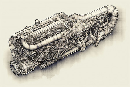 汽车排气歧管的草图背景图片