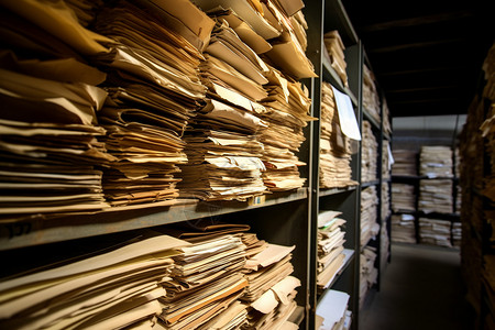 纸质档案档案库中堆积的文件背景
