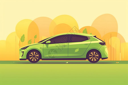 环保交通绿色环保的汽车插画