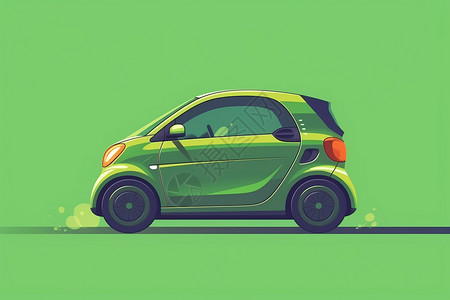 小型汽车绿色环保的电动汽车插画