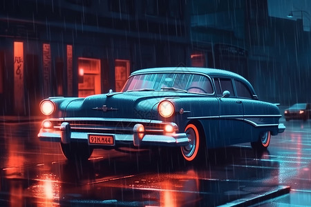 雨中城市街道上的汽车背景图片