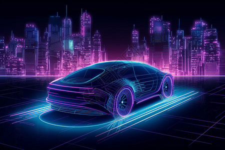自动驾驶技术自动驾驶的汽车插画