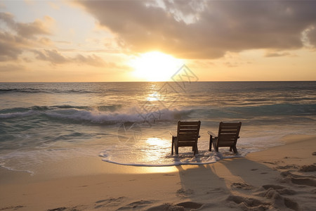 海滩上的两把椅子图片