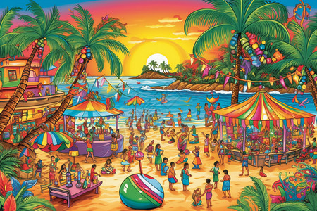 海滩上游玩的人背景图片