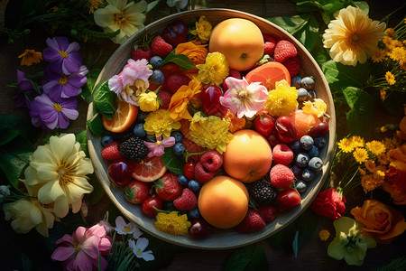 阳光下的水果碗背景图片