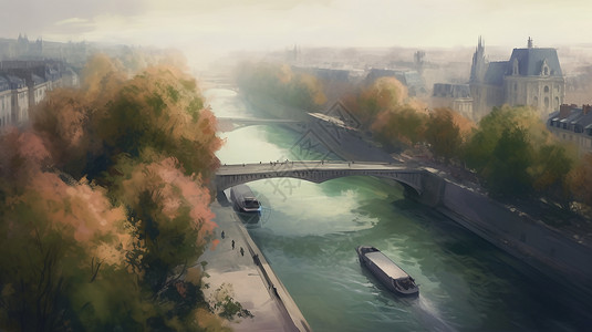 河渠的桥梁插画