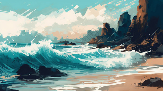 巨浪拍打着海岸图片