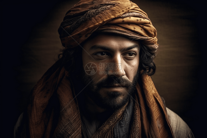 一个具有传统服装和配饰的中东人图片