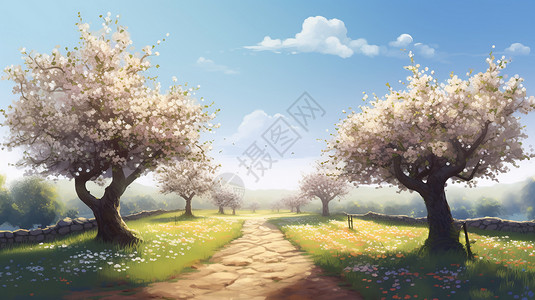 梨树开花开花的梨树插画