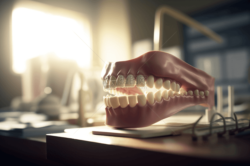 桌面上放着的牙齿模型图片