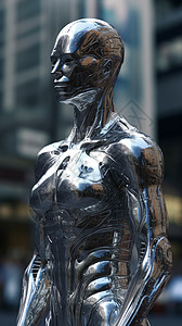 未来城市景观的3D人体模型图片