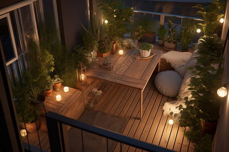户外休闲夜晚宁静的阳台花园设计图片