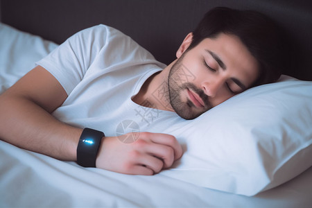 睡眠监测带着电子监测设备午睡的男人背景