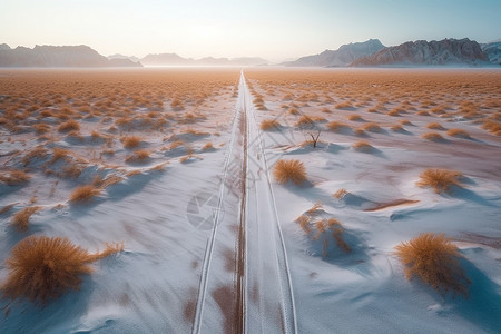 霜降公路沙漠上的雪景背景