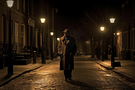 抑郁的男人行走在城市街头图片