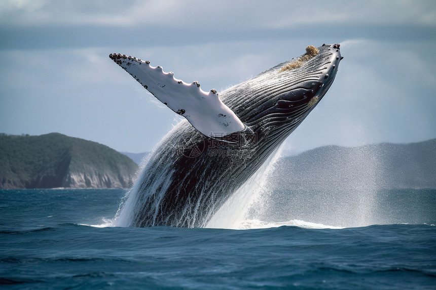 巨大座头鲸在海中跳跃图片