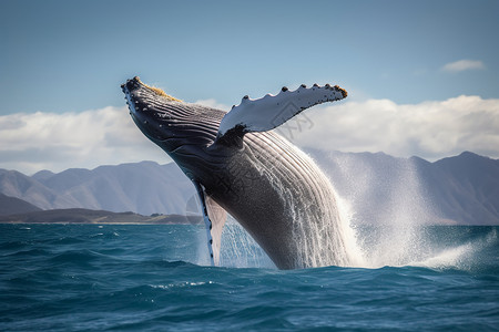座头鲸跳出水面背景图片