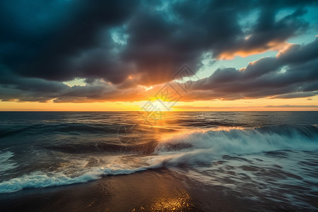 海上的日出的海浪图片