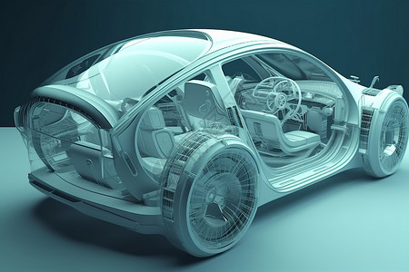 银色左侧视图未来派汽车的视图设计图片