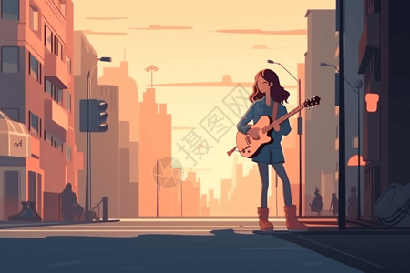 在街角弹吉他的女孩图片