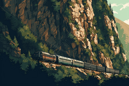 火车慢慢爬上陡峭的斜坡图片