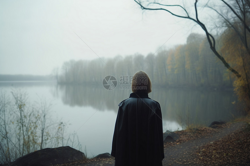 河边孤独的女人图片