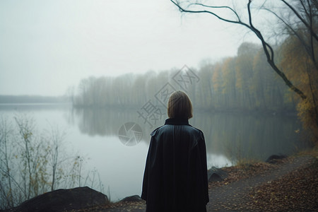 女性站立河边孤独的女人背景