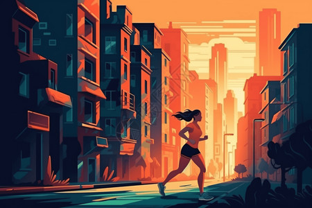 在城市慢跑的女人背景图片
