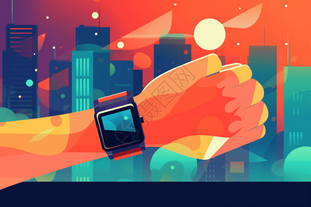 城市信用卡手腕上的手表插画