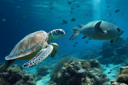 大海豚小海豚大海里的生物背景