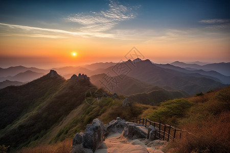 百花山的日落美景背景图片