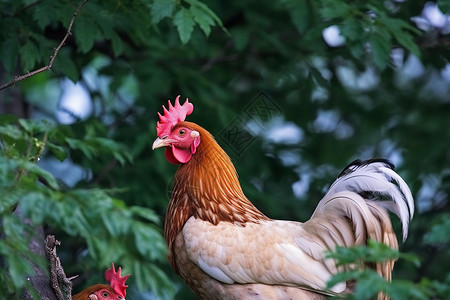 生态鸡在山林间放养的鸡背景